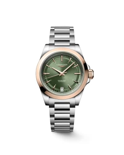 Longines Conquest 34 Stainless Steel - Pink Gold / Green / Bracelet
