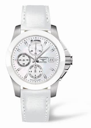 Longines Conquest Chronograph White Ceramic Leather