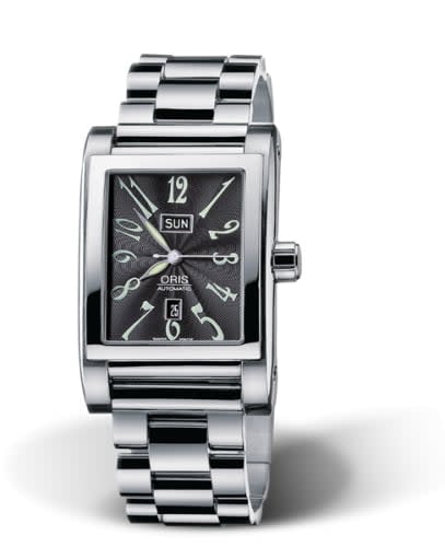 Oris Rectangular Day Date 30 Stainless Steel / Black / Bracelet