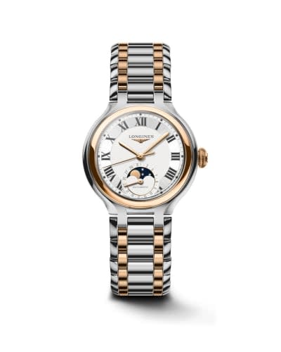 Longines PrimaLuna 34 Automatic Moonphase Stainless Steel - Pink Gold / Silver - Roman / Bracelet