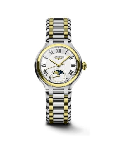 Longines PrimaLuna 34 Automatic Moonphase Stainless Steel - Yellow Gold / Silver - Roman / Bracelet