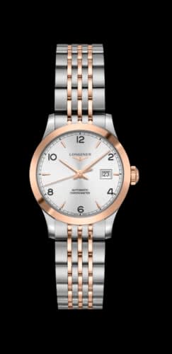 Longines Record 30mm Stainless Steel / Pink Gold / Silver-Arabic / Bracelet