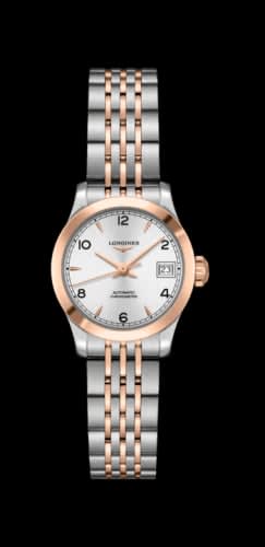 Longines Record 26mm Stainless Steel / Pink Gold / Silver-Arabic / Bracelet