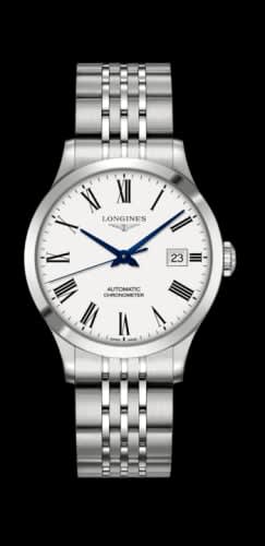 Longines Record 38.5mm Stainless Steel / White-Roman / Bracelet