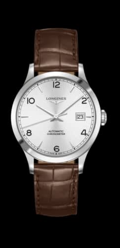 Longines Record 38.5mm Stainless Steel / Silver-Arabic / Alligator