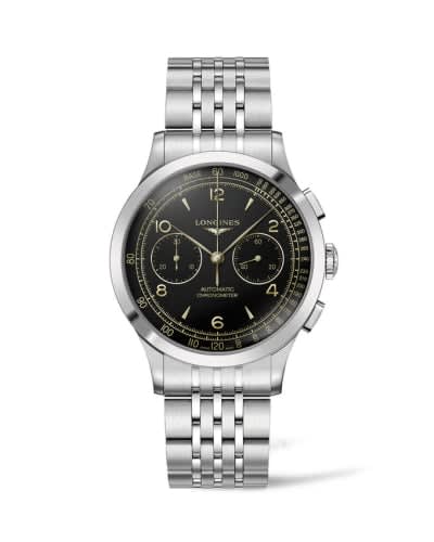 Longines Record Heritage Chronograph Stainless Steel / Black / Bracelet