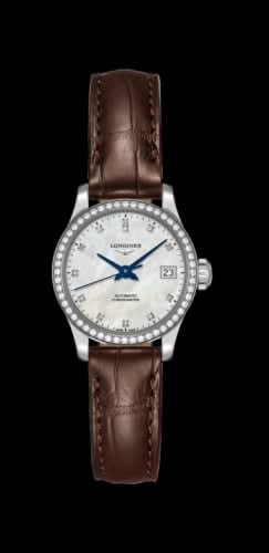 Longines Record 26mm Stainless Steel / Diamond / MOP-Diamond / Alligator