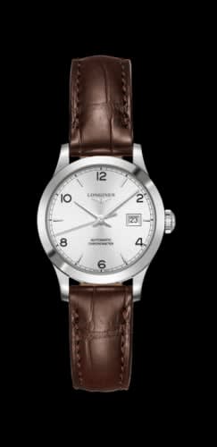 Longines Record 30mm Stainless Steel / Silver-Arabic / Alligator