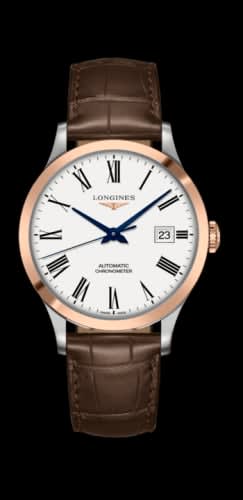 Longines Record 40mm Stainless Steel / Pink Gold / White-Roman / Alligator