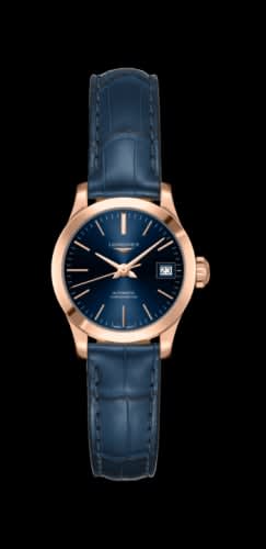 Longines Record 26mm Stainless Pink Gold / Blue / Alligator