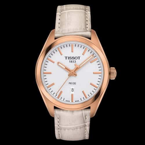 Tissot PR 100 Quartz 33 Rose Gold PVD / Silver / Strap