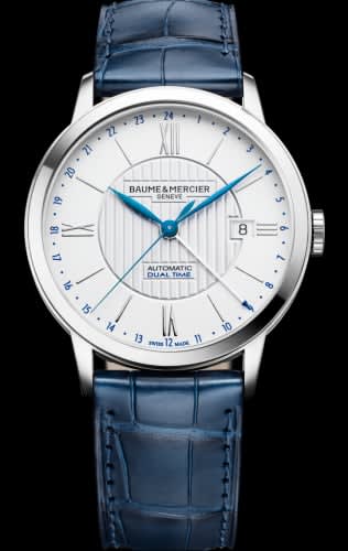Baume & Mercier Classima 40 Dual Time Stainless Steel / Silver / Alligator