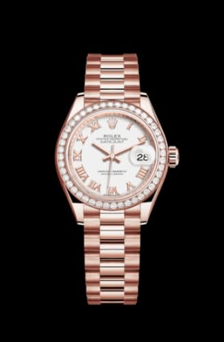 Rolex Lady-Datejust 28 Everose Diamond / President / White Roman