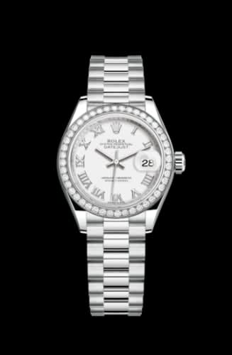 Rolex Lady-Datejust 28 Platinum Diamond / President / White Roman