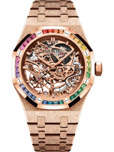 Audemars Piguet Royal Oak 37 Double Balance Wheel Openworked Frosted Pink Gold / Rainbow