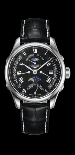 Longines Master Collection 41 Retrograde Moonphase Stainless Steel / Black Roman / Alligator XL