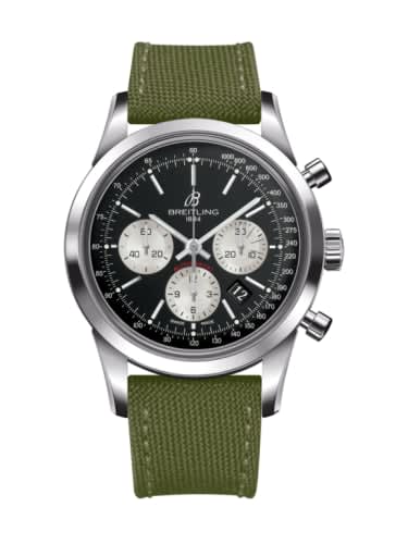 Breitling Transocean Chronograph Stainless Steel / Reverse Panda / Military / Pin
