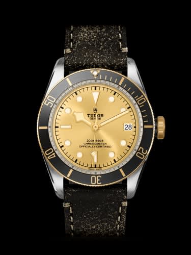 Tudor Heritage Black Bay Black S&amp;G / Stainless Steel / Yellow Gold / Champagne / Strap