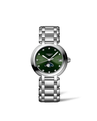 Longines PrimaLuna 30.5 Quartz Moonphase Stainless Steel / Green - Diamond / Bracelet