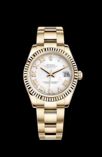 Rolex Datejust 31 Yellow Gold Fluted / Oyster / White Roman