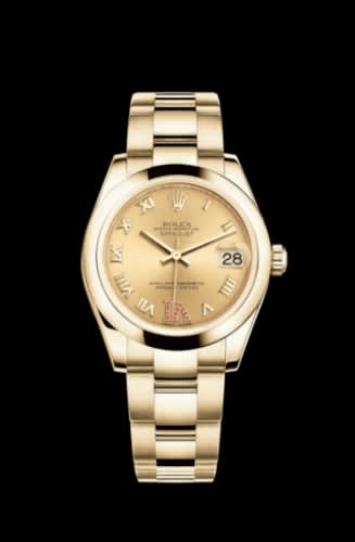 Rolex Datejust 31 Yellow Gold Domed / Oyster / Champagne Roman