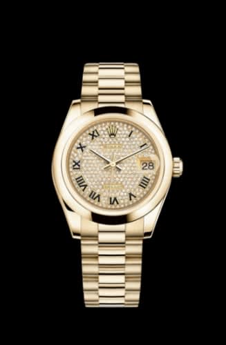Rolex Datejust 31 Yellow Gold Domed / President / Paved Roman