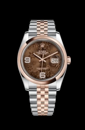 Rolex Datejust 36 Rolesor Everose Domed / Jubilee / Chocolate Floral