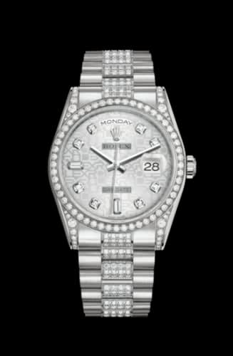 Rolex Day-Date 36 White Gold Diamonds / President Diamond / Silver Computer