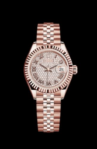 Rolex Lady-Datejust 28 Everose Fluted / Jubilee/ Paved Roman