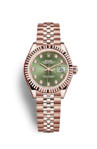 Rolex Lady-Datejust 28 Everose Fluted / Jubilee / Olive Green Diamond