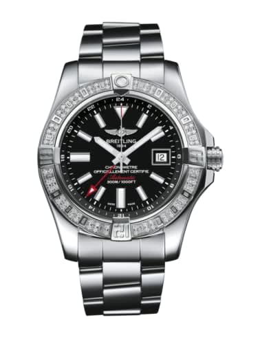 Breitling Avenger II GMT Stainless Steel / Diamond / Volcano Black / Bracelet