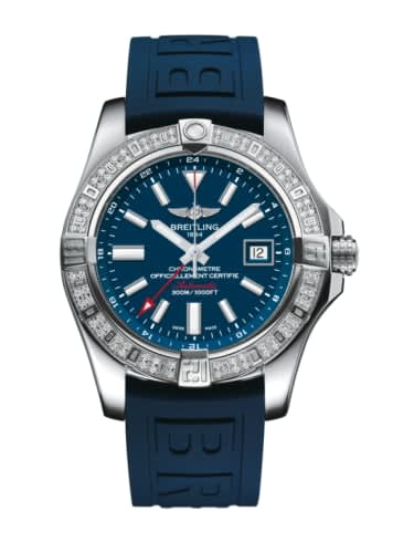 Breitling Avenger II GMT Stainless Steel / Diamond / Mariner Blue / Rubber