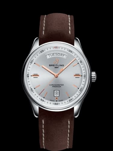 Breitling Premier Automatic Day &amp; Date 40 Stainless Steel / Silver / Nubuck Brown / Folding
