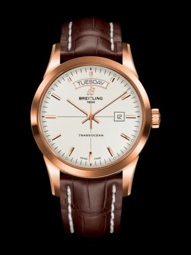 Breitling Transocean Day &amp; Date Red Gold / Silver / Croco / Folding