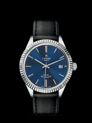 Tudor Style 38 Stainless Steel / Fluted / Blue / Strap