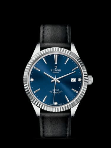 Tudor Style 38 Stainless Steel / Fluted / Blue-Diamond / Strap