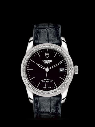 Tudor Glamour Date 36 Stainless Steel / Diamond / Black / Strap