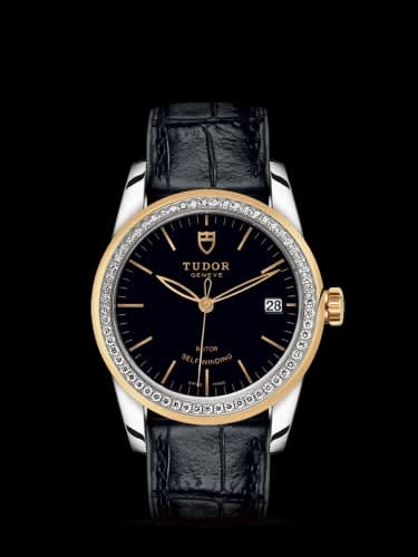 Tudor Glamour Date 36 Stainless Steel / Yellow Gold / Diamond / Black / Strap