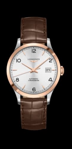 Longines Record 38.5mm Stainless Steel / Pink Gold / Silver-Arabic / Alligator