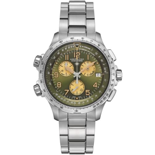 Hamilton Khaki Aviation X-Wind GMT Chrono Quartz Stainless Steel / Green / Bracelet