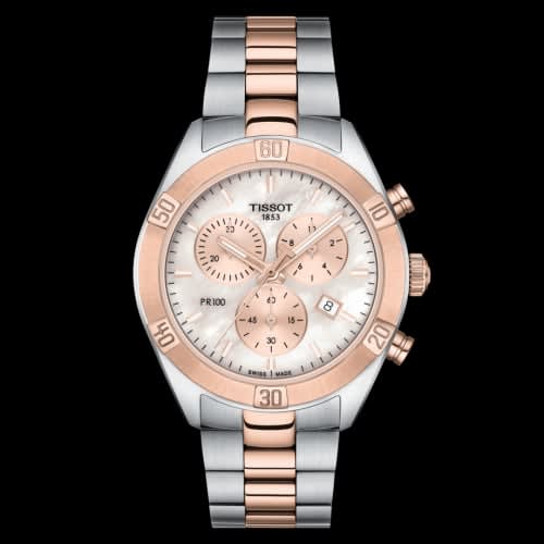 Tissot PR 100 Sport Chic Chronograph 38 Stainless Steel / Rose Gold PVD / MOP / Bracelet