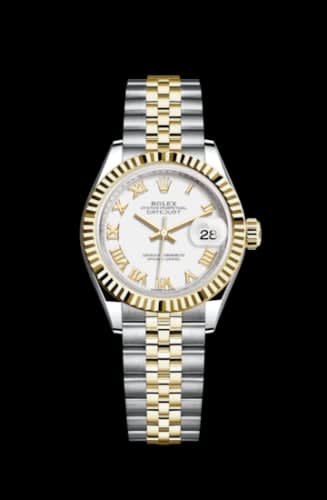 Rolex Lady-Datejust 28 Rolesor Yellow Fluted / Jubilee / White Roman