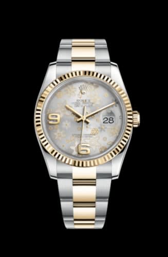 Rolex Datejust 36 Rolesor Yellow Fluted / Oyster / Silver Floral