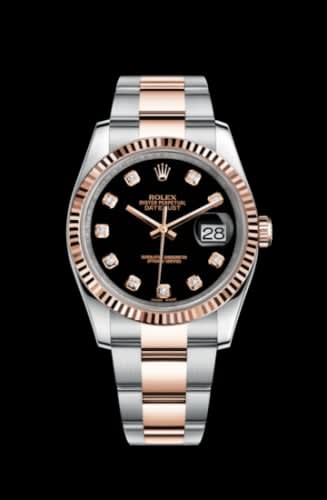 Rolex Datejust 36 Rolesor Everose Fluted / Oyster / Black Diamond