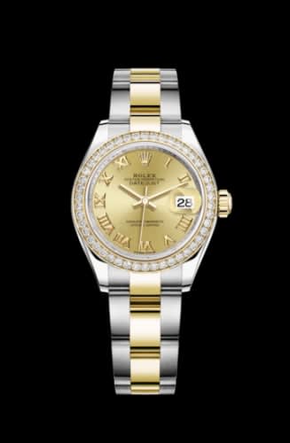 Rolex Lady-Datejust 28 Rolesor Yellow Diamond / Oyster / Champagne Roman