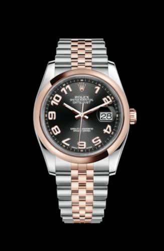 Rolex Datejust 36 Rolesor Everose Domed / Jubilee / Black Arabic