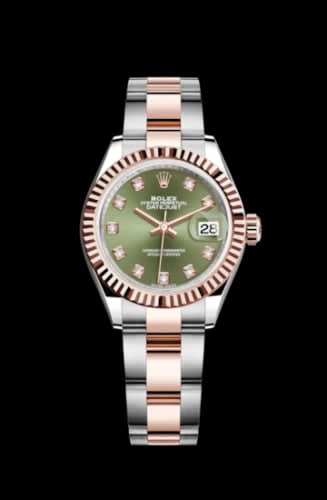 Rolex Lady-Datejust 28 Rolesor Rose Fluted / Oyster / Olive Diamonds