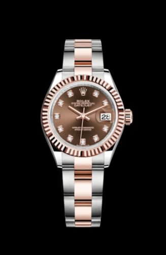 Rolex Lady-Datejust 28 Rolesor Rose Fluted / Oyster / Chocolate Diamond