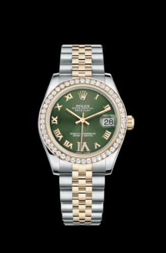 Rolex Datejust 31 Rolesor Yellow Diamond / Jubilee / Green Roman