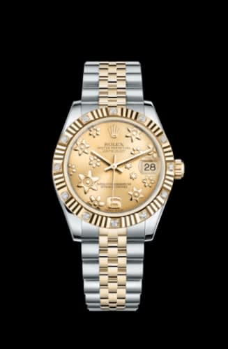 Rolex Datejust 31 Rolesor Yellow Fluted Diamond / Jubilee / Champagne Floral